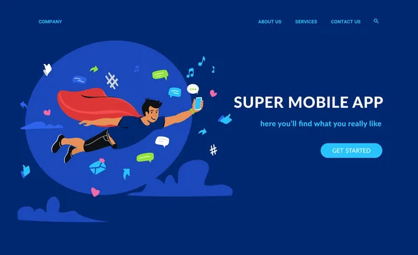 Aplikasi super mobile dan jejaring sosial - Stok Vektor