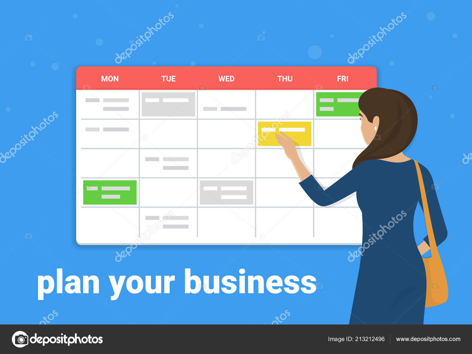 schedule planner concept vector illustration young woman work schedule planning