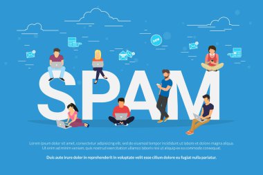 Kavram düz vektör çizim genç erkek ve kadınların istenmeyen e-postaları spam