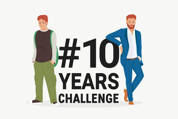 Hashtag Years Challenge Concept Flat Vector Illustration Young Men Standing — Stock Vector