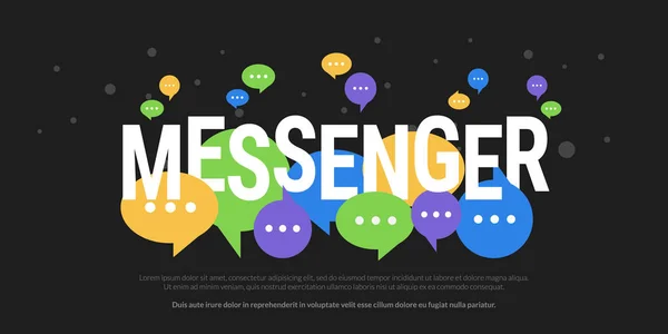 Messenger concetto vettoriale illustrazione di grandi lettere con bolle di discorso a colori — Vettoriale Stock