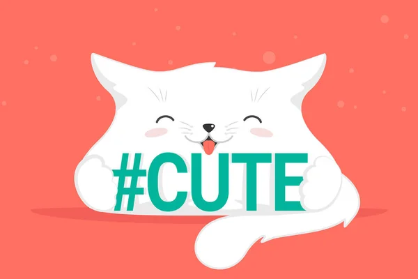 Hashtag concept mignon illustration vectorielle plate de drôles de lettres de câlin de chat mignon et souriant — Image vectorielle