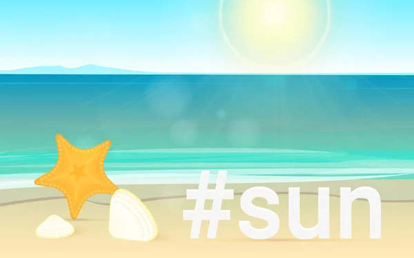 Hashtag Sun Concept Bright Vector Illustration Landscape Summer Beach Sea — Stock Vector