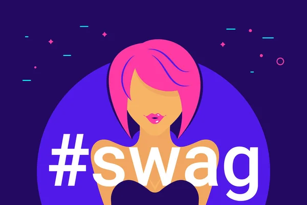 Hashtag Swag Concept Kleurovergang Vectorillustratie Van Sensuele Roodharige Vrouw Dragen — Stockvector