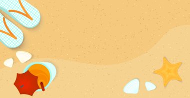 Plaj ve deniz kum kavramı düz vektör çizim yatay yaz afiş
