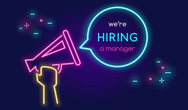 Megaphone shouting out with bubble speech we are hiring a manager clipart