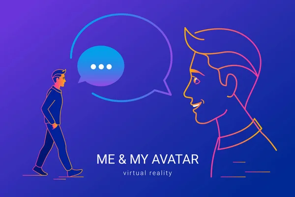 Jag och min avatar för virtuell verklighet kommunikation och 3D videochatt. — Stock vektor