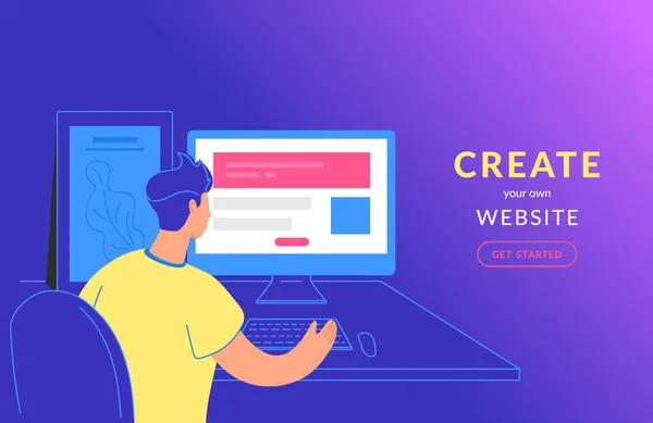 创建自己的网站平面矢量插图的年轻人 si — 图库矢量图片