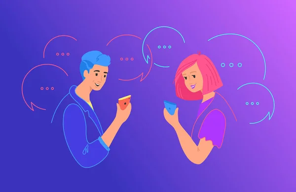 Social media chat y concepto de comunicación plana vector illustra — Archivo Imágenes Vectoriales