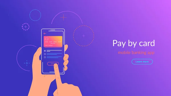 Mobile banking app e pagamento con carta di credito tramite portafoglio elettronico — Vettoriale Stock