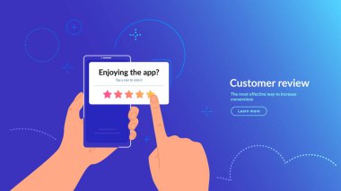 Mobil uygulamamızı değerlendir. Uygulama veya hizmet için müşteri geribildirimi ve derecelendirme 5 yıldız.