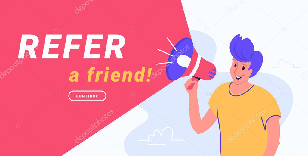 Refer a friend and audience announcement on loudspeaker