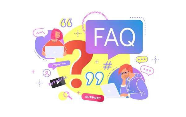 Young teenagers sitting with laptop and having questions — Stock Vector