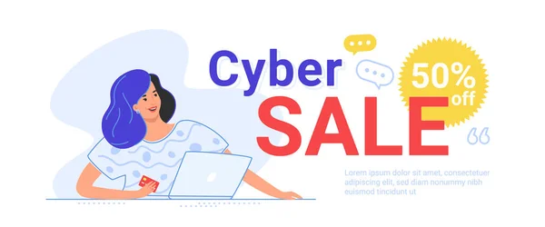 Cyber venta hasta 50 de descuento para las compras en línea — Vector de stock