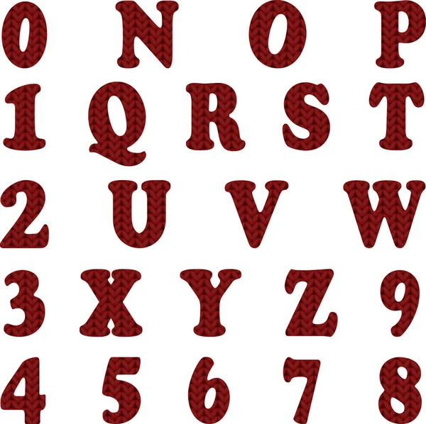 Κόκκινο πλεκτό αλφάβητο σε άσπρο φόντο. Διάνυσμα abc — Διανυσματικό Αρχείο