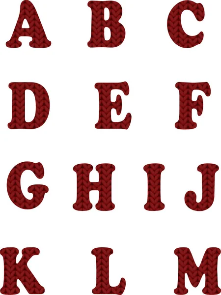 Röd stickad alfabetet på vit bakgrund. Vector abc Stockvektor
