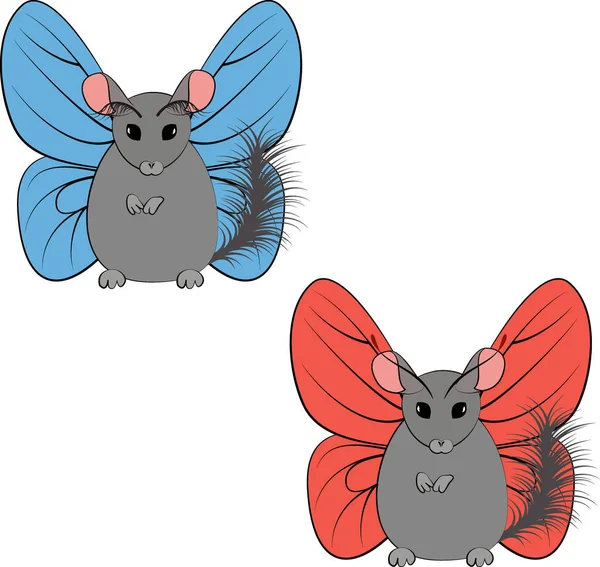 Illustration chinchilla with butterfly wings isolated on white — Stock Vector