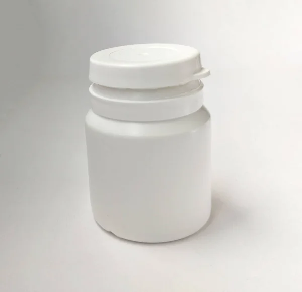 Small White Plastic Bottle Pills Mock Template Jar Isolated White — Stock Photo, Image