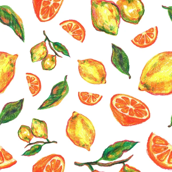 Patrón Brillante Frutas Sin Costura Verano Con Hojas Verdes Rodajas —  Fotos de Stock