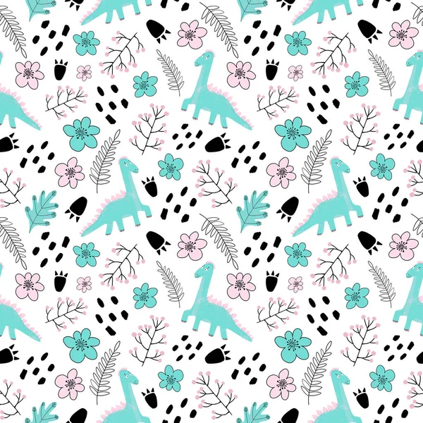 Modèle Numérique Sans Couture Dans Style Doodle Avec Brontosaure Dinosaure — Photo