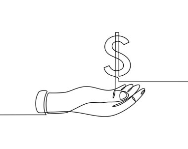 İzole edilmiş vektör nesnesinin sürekli çizimi, dolar işareti - vektör