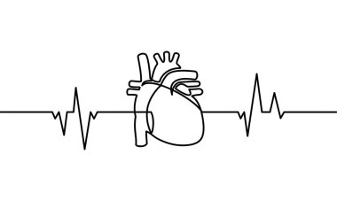 Kalp atışlarının durmaksızın çizilmesi. Kalp atışları siyah ve beyaz arka planda. Vektör