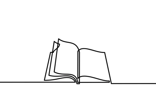 Disegno Continuo Una Linea Libro Aperto Con Pagine Isolate Bianco — Vettoriale Stock