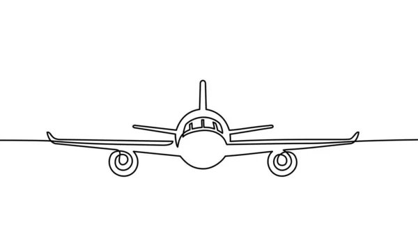 Kontinuerlig Linje Ritning Flygplan Molnen Svart Och Vit Bakgrund Vektor — Stock vektor