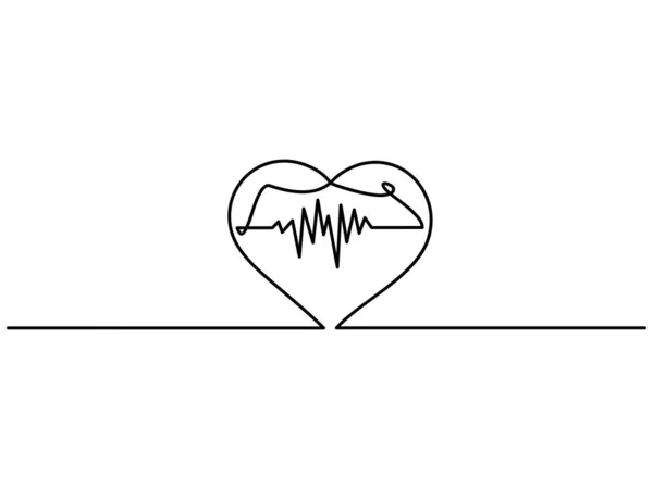 Kontinuerlig Ritning Pulsen Hjärta Med Hjärtslag Svart Och Vit Bakgrund — Stock vektor