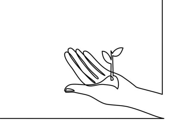 Desenho Contínuo Uma Linha Mão Mostrando Planta Crescente Ilustração Vetor — Vetor de Stock