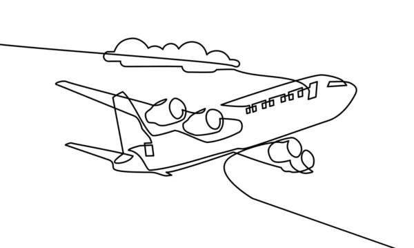 Непрерывный Рисунок Одной Линии Самолеты Облаках Черно Белая Векторная Иллюстрация — стоковый вектор