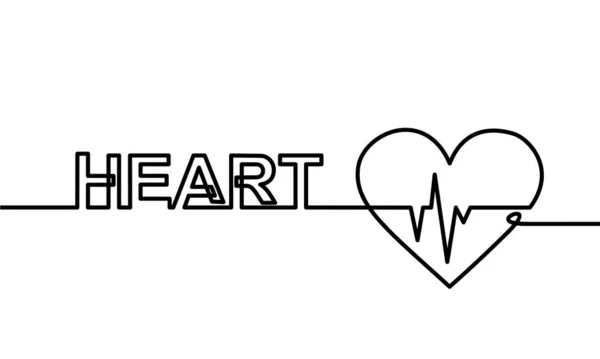 心拍数の連続線画 心臓は黒と白の背景で鼓動してる ベクトル — ストックベクタ