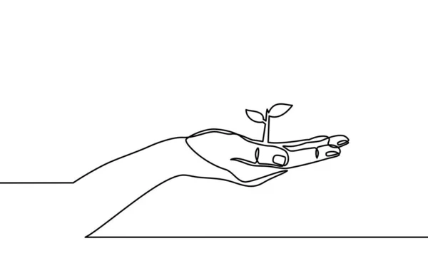 Desenho Contínuo Uma Linha Mão Mostrando Planta Crescente Ilustração Vetor —  Vetores de Stock