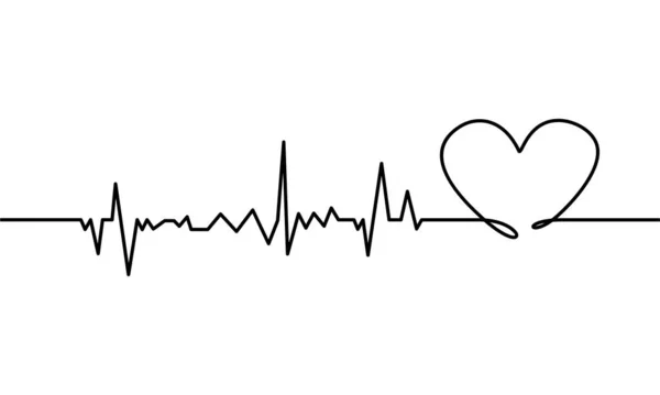 Kontinuierliche Linienzeichnung Der Herzfrequenz Herz Mit Herzschlag Auf Schwarz Weißem — Stockvektor