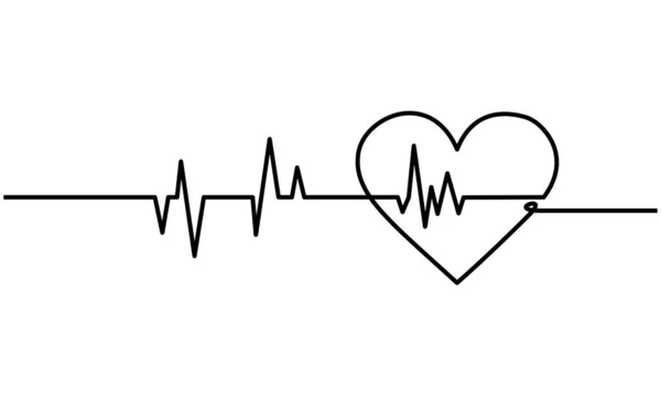 Continuous Line Drawing Heart Rate Heart Heartbeat Black White Background — Stock Vector