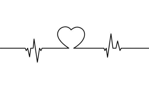 Kontinuerlig Ritning Pulsen Hjärta Med Hjärtslag Svart Och Vit Bakgrund — Stock vektor