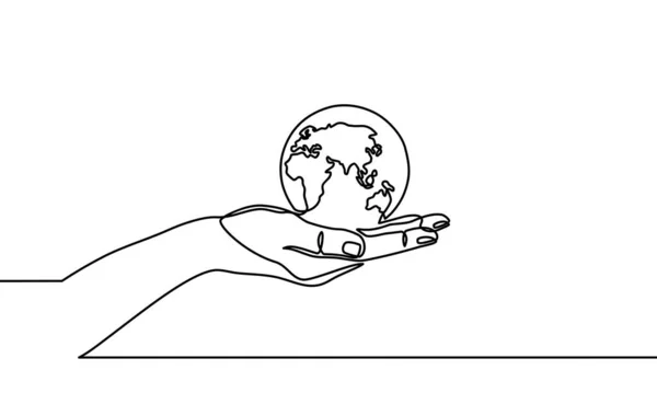 Dessin Continu Des Mains Tenant Globe Terrestre Illustration Vectorielle Pour — Image vectorielle