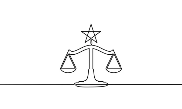 Continuous Line Drawing Scales Justice Black White Background Vector — Stock Vector