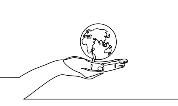 Dessin Continu Des Mains Tenant Globe Terrestre Illustration Vectorielle Pour — Image vectorielle