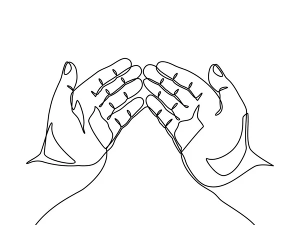 Непрерывное Рисование Линии Молитвенной Руки Руки Вместе Векторные Иллюстрации Вектор — стоковый вектор