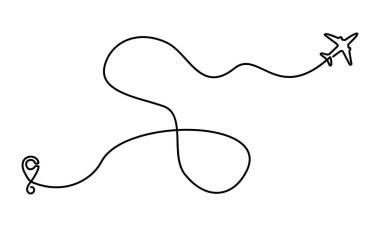 Başlama noktası ve çizgi çizgisi çizimi - Vektör çizimi ile Airplane line rotası uçuş rotası ikonunun sürekli çizimi. - Vektör