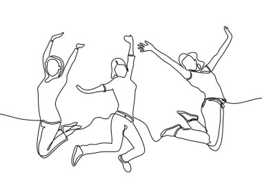 Ağaç kadının sürekli çizimleri havada mutlu bir şekilde zıplıyor. Kadın izole edilmiş beyaz arka planda mutlu atlama. Vektör