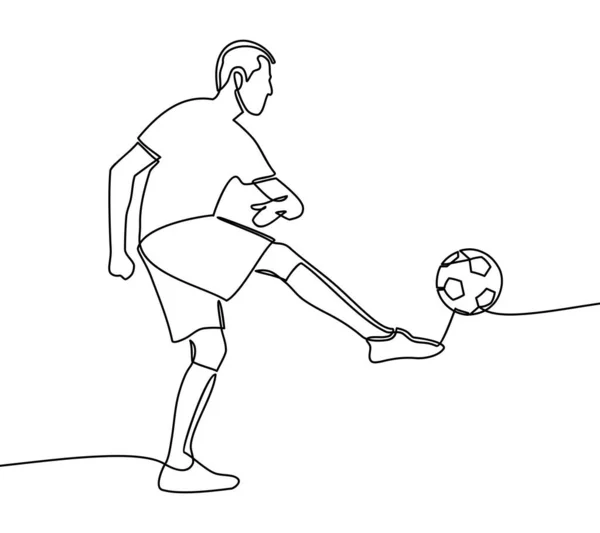 Desenho Linha Contínua Jogadores Futebol Execução Jogo Futebolistas Kicking Football — Vetor de Stock