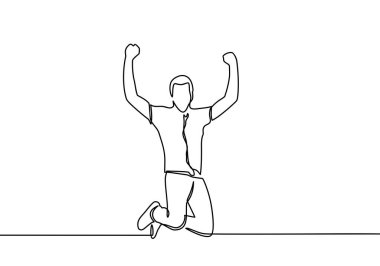 Havada zıplayan iki adamın durmaksızın çizdiği çizgi. İzole edilmiş beyaz arka planda mutlu atlayışlar. Vektör