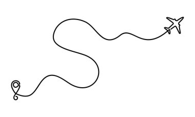 Uçak çizgisi rotasının başlangıç noktası ve çizgi çizgisi çizgisi çizimi - vektör illüstrasyonu. 