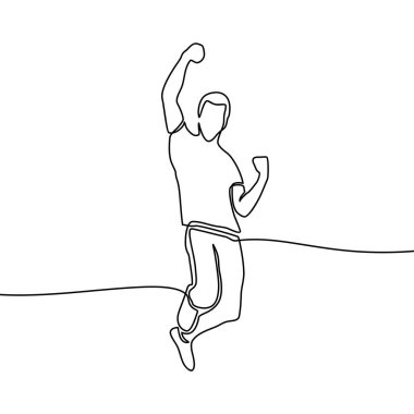 Havada zıplayan iki adamın durmaksızın çizdiği çizgi. İzole edilmiş beyaz arka planda mutlu atlayışlar. Vektör