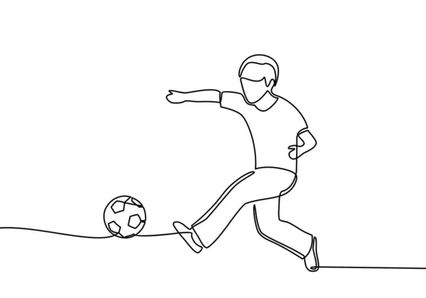 Disegno Linea Continua Dei Giocatori Calcio Esecuzione Calciatori Calcio Partita — Vettoriale Stock