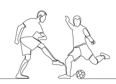 Running Soccer Football Players 'ın aralıksız çizimleri. Futbolcular futbol maçını tekmeliyor. vektör