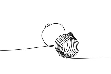 Sürekli kırmızı soğan çizimi. Siyah ve beyaz vektör çizimi.