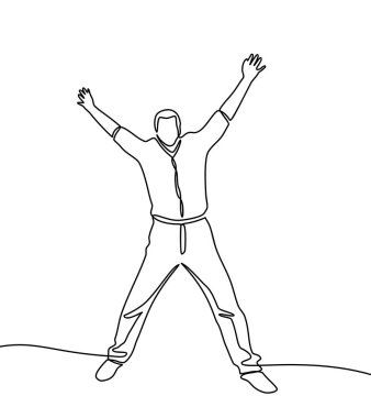 Sürekli insanın havada mutlu zıpladığını gösteren çizgiler. İş adamları başarıyı kutluyor ve beyaz arka planda izole bir şekilde havada zıplıyorlar